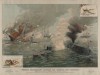 artistic rendering of Monitor vs. Merrimac ship battle