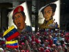 political rally in Venezuela with Chavez and Bolivar banners